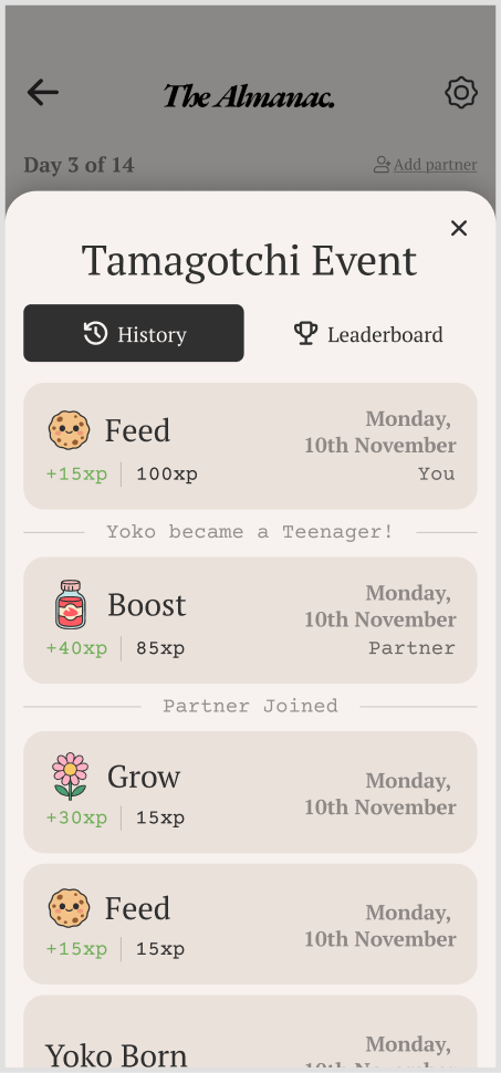 Event history drawer